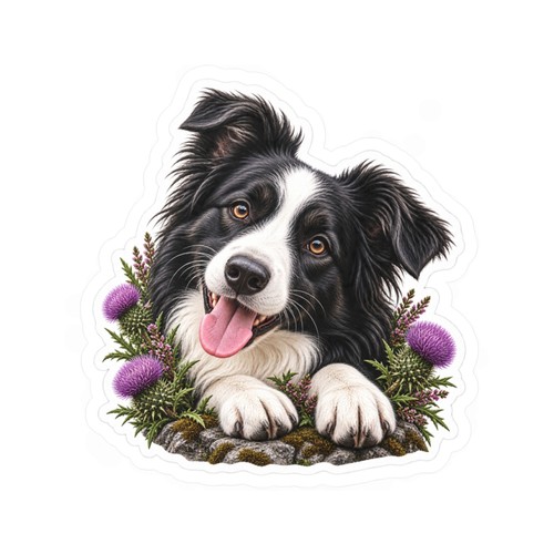 Border collie with thistles - border,