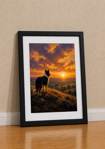 Border collie wall art - art, sunset