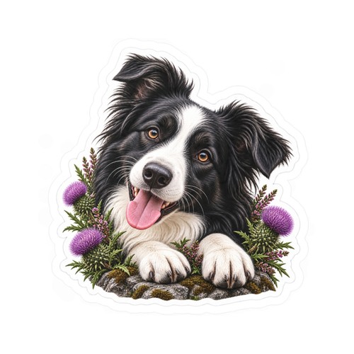 Border collie with thistle - collie,