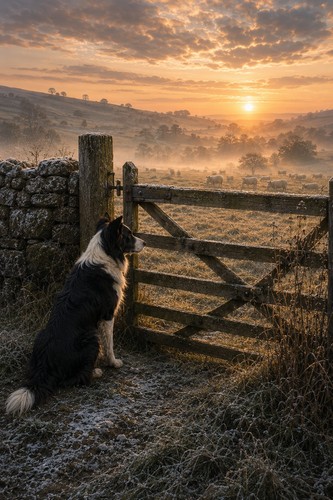 Border collie sunrise art - border,