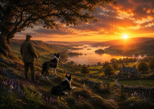 Border collie sunrise art - collie,