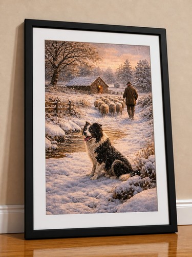 Border collie art print - border,