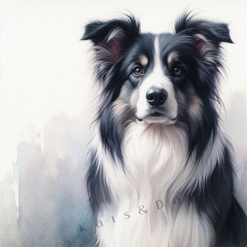 Border collie watercolour art - border,